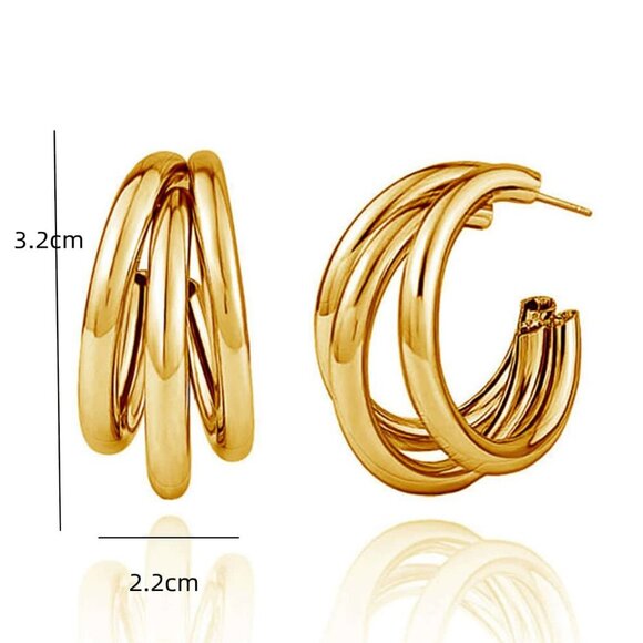 Yellow Gold Casual Women's Layered Cuff Hoop Earrings - Picture 3 of 3